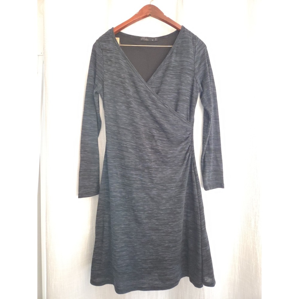Prana Nadia Faux Wrap Long Sleeve Heathered Dress Grayish Blue Size Medium